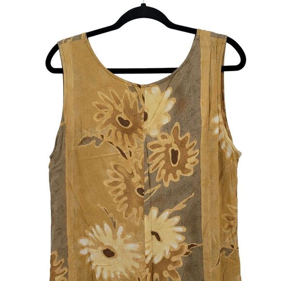 Vtg 80's Womens Jams World Dress Button Down Aline Tank Pockets Botanical Tan XL - Picture 9 of 10